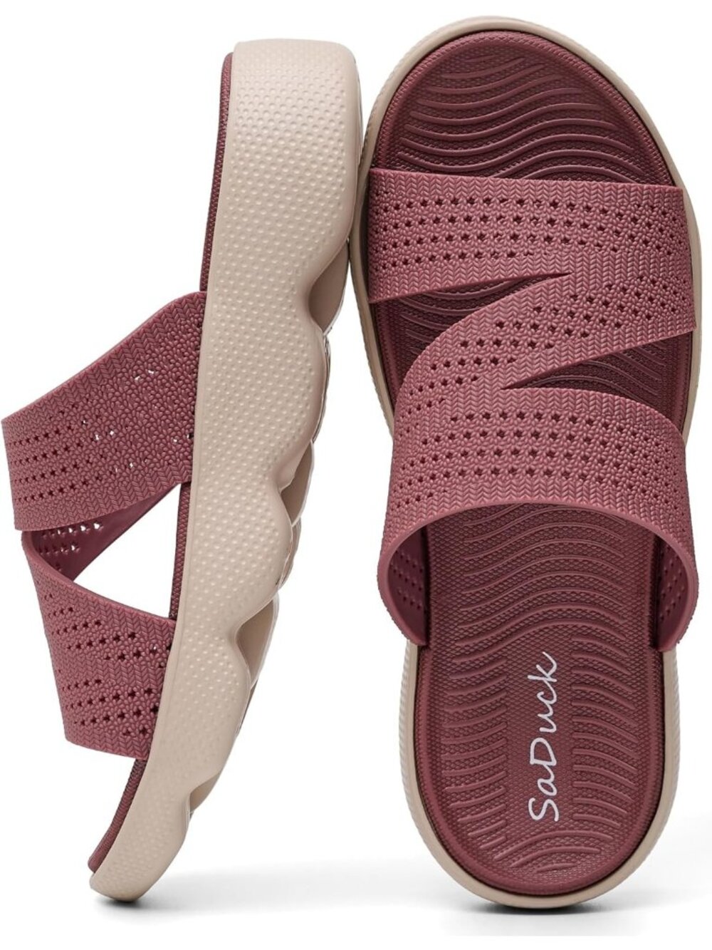 Women's Dusty Pink Beach Sandals Cute Slip On Summer Slides Sandals Vacation